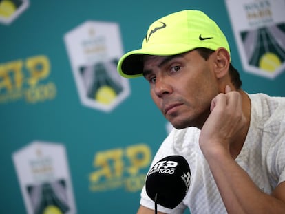 Nadal, durante la rueda de prensa ante los periodistas en el Palais Omnisports de Bercy.