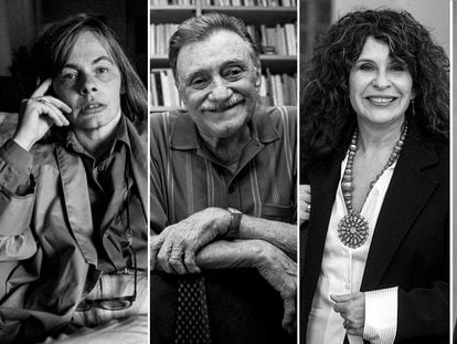 Cristina Peri Rossi,  Mario Benenedetti, Gioconda Belli y Sergio Ramírez, autores latinoamericanos exiliados en España.