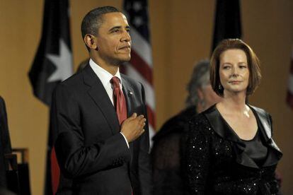 Obama, junto a la primera ministra australiana, Julia Gillard, en Canberra.