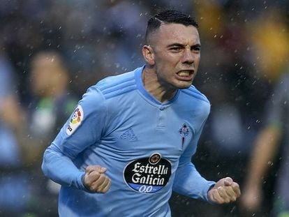 Iago Aspas celebra el tanto que anotó a la Real Sociedad.