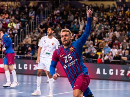 Luka Cindric celebra un tanto esta temporada en el Palau blaugrana.