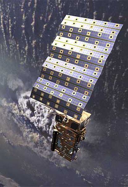 Ilustración del satélite <i>Metop-A</i> en órbita polar de la Tierra.