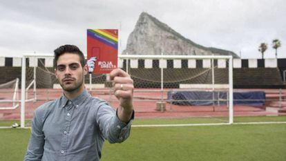 Jesús Tomillero, en el estadio de la Real Balompédica Linense, en La Línea.