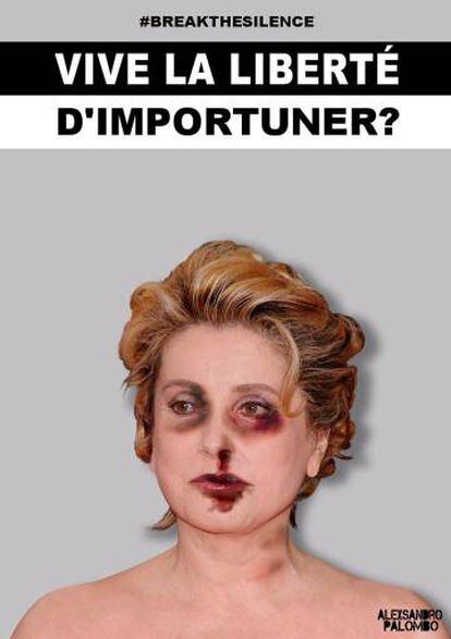 La obra 'Catherine Deneuve. ¿Viva la libertad para importunar?' realizada por al artista y activista aleXsandro Palombo.