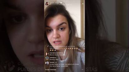 Amaia Romero, en uno de los vídeos en directo de Instagram.