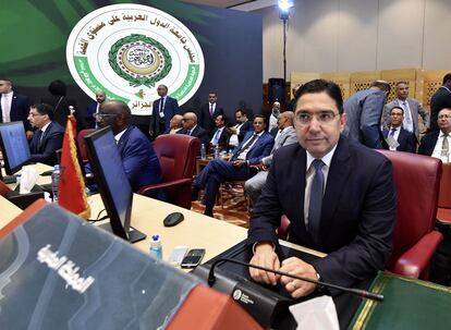 El ministro de Asuntos Exteriores de Marruecos, Naser Burita, el sábado en la sede de la Cumbre de la Liga Árabe en Argel.