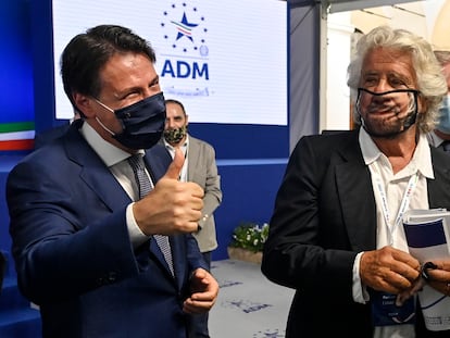 Giuseppe Conte y Beppe Grillo en Roma, en septiembre de 2020.