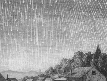 Grabado de 1833 que muestra una lluvia de estrellas sobre Gettysburg (EE UU).