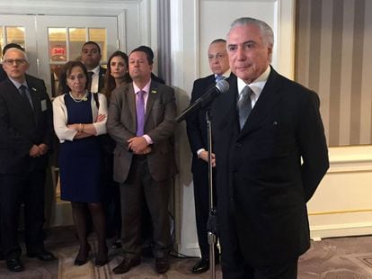 El presidente brasile&ntilde;o, Michel Temer, en rueda de prensa en Nueva York