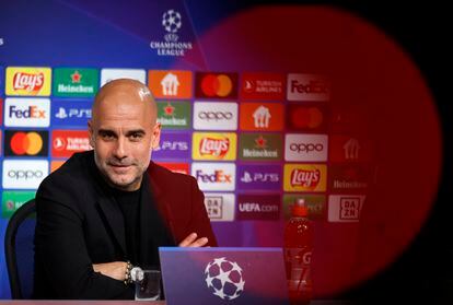 Pep Guardiola, durante la rueda de prensa en Múnich ayer.