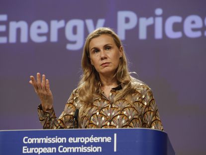 La comisaria europea de Energía, Kadri Simson, durante su comparecencia de este miércoles.