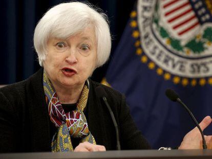 La presidenta de la Reserva Federal, Janet Yellen, en rueda de prensa el pasado 16 de marzo.