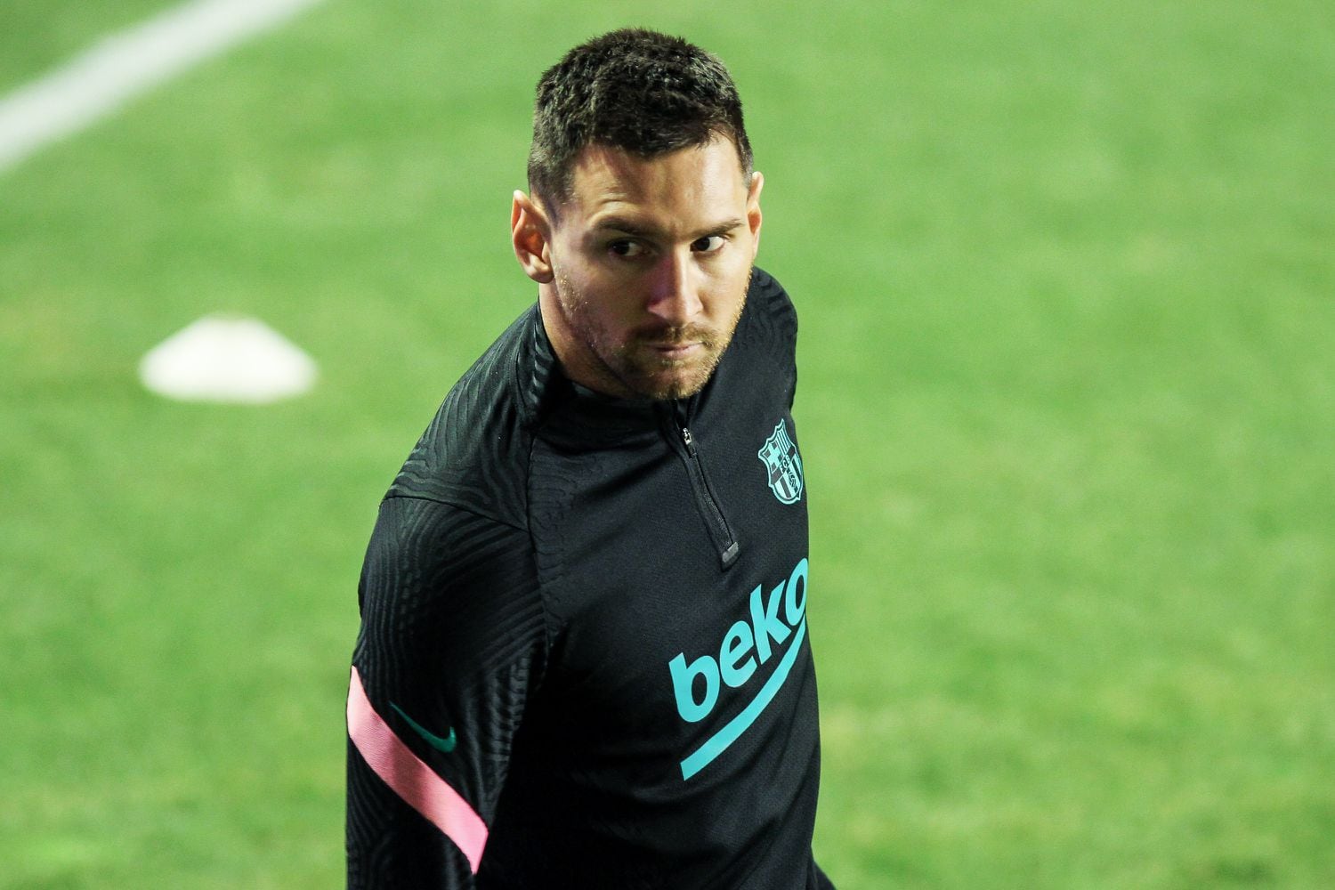 Messi, en el césped del estadio del Rayo antes del comienzo del partido de Copa del pasado miércoles.