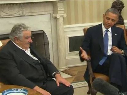 José Mujica junto a Barack Obama en la Casa Blanca.