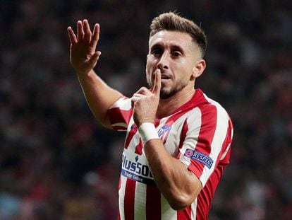 Héctor Herrera celebra el gol que supuso el empate a dos del Atlético ante la Juventus.