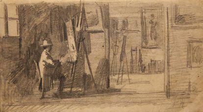 'Padre pintando' (1894-96), dibujo atribuido a Picasso.