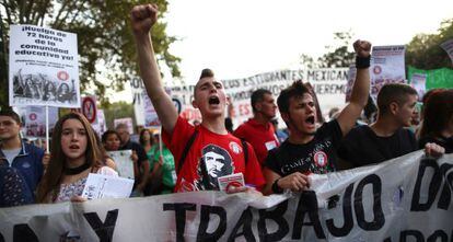 Manifestaci&oacute;n de estudiantes ayer en Madrid, contra los recortes y la ley Wert.