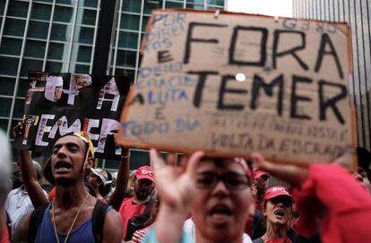 Una protesta contra el presidente de Brasil, Michel Temer, el mi&eacute;rcoles en S&atilde;o Paulo
