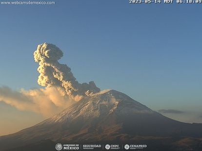 Imagen del volcán Popocatépetl el 14 de mayo 2023.