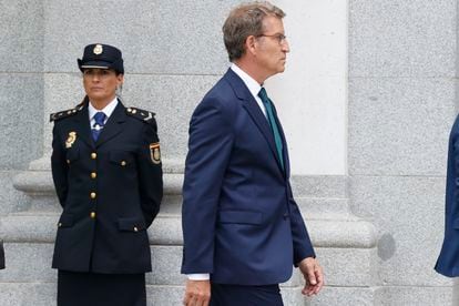 El líder del PP, Alberto Núñez Feijóo, tras el acto de apertura del año judicial, este miércoles en el Tribunal Supremo, en Madrid.