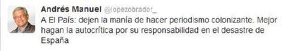 Captura de pantalla del tuit borrado.