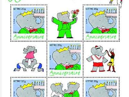 Plancha con los sellos del aniversario de Babar.