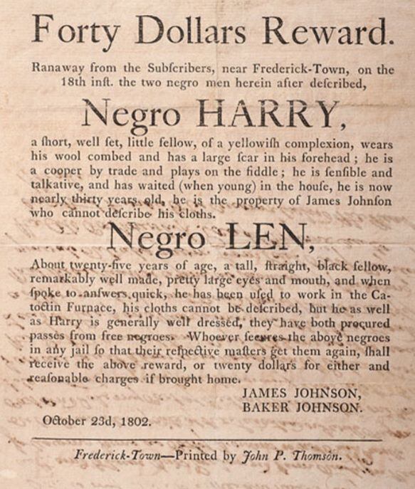 Uno de los anuncios en prensa que ofrecía recompensa opr apresar a dos esclavos fugados.