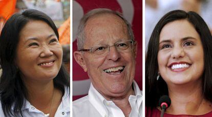 Los candidatos: keiko Fujimori, Pedro Pablo Kuczynski y Veronika Mendoza.