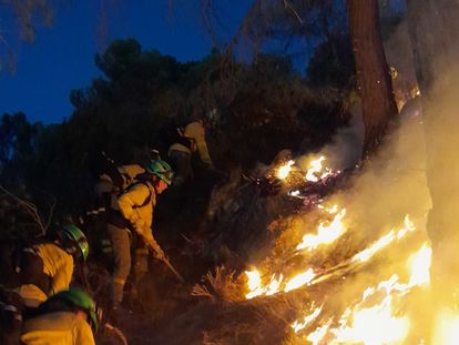 Bomberos del Plan Infoca durante la extinción del incendio de Los Guájares (Granada).