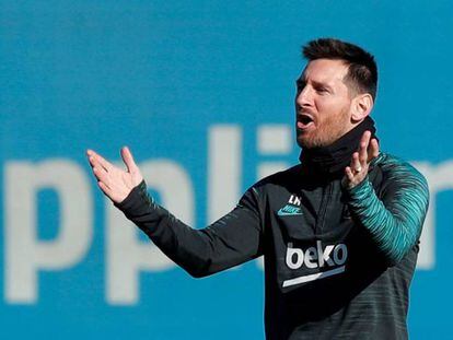 Messi, durante el último entrenamiento del Barcelona.