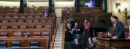 El líder de Podemos Pablo Iglesias, durante su intervención en el Congreso de los Diputados.