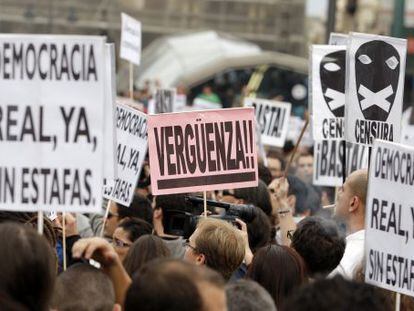 Protesta de Democracia Real Ya en la puerta del Sol.