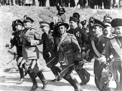 Benito Mussolini, en un acto del partido fascista en Italia.