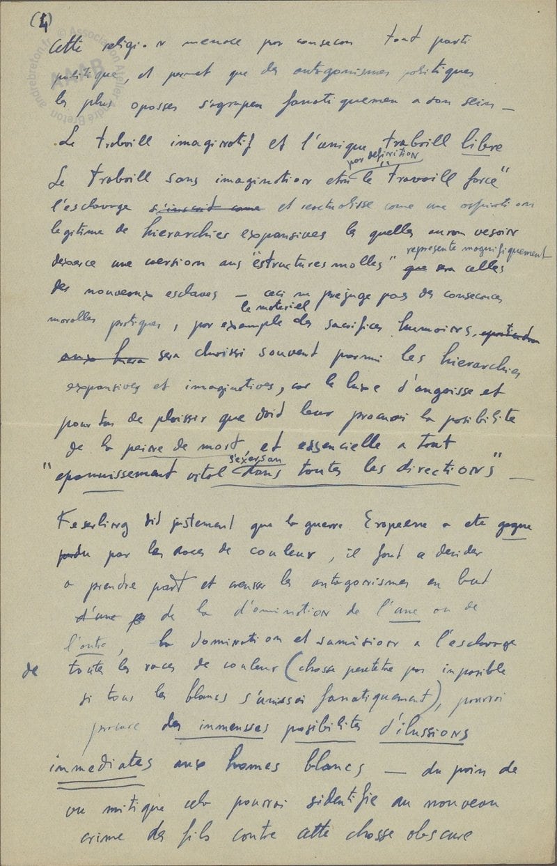Una de las páginas de la carta que Dalí envió a André Breton en 1935.