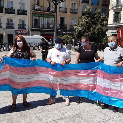 Representatives of LGTBi groups on June 7, 2021 in Pedro Zerolo Square in Madrid's Chueca district.