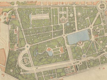 Mapa del parque del Retiro de Madrid, derivado de un Plano de Población de 1910 del Instituto Geográfico Nacional.