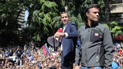 Juan Guaid&oacute; y Leopoldo L&oacute;pez, este martes en Caracas.