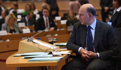El candidat a comissari d'Economia, Pierre Moscovici, en la seva compareixença dijous davant l'Eurocambra.