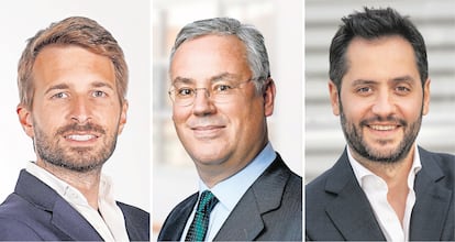 Desde la izquierda, Santiago Navarro, consejero delegado de Portfolio Stock Exchange, Miguel Torres, responsable de Pimco Prime Real Estate (Allianz) en España, y Javier Mérida, director general de P3 Spain Logistic Parks.