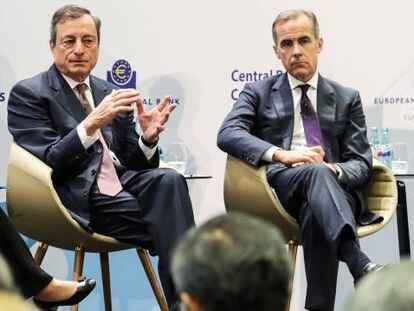 De izquierda a derecha, Janet Yellen, presidenta de la Reserva Federal; Mario Draghi, presidente del BCE; Mark Carney, gobernador del Banco de Inglaterra, y Haruhiko Kuroda, gobernador del Banco de Jap&oacute;n. 