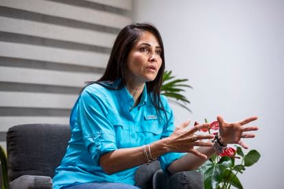 Luisa González, abogada y política ecuatoriana, candidata a la presidencia del movimiento político Revolución Ciudadana,  durante entrevista en su visita a la Ciudad de México el 3 de julio del 2023.