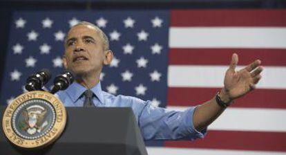 El presidente de EE UU, Barak Obama, durante una intervenci&oacute;n en Detroit. 