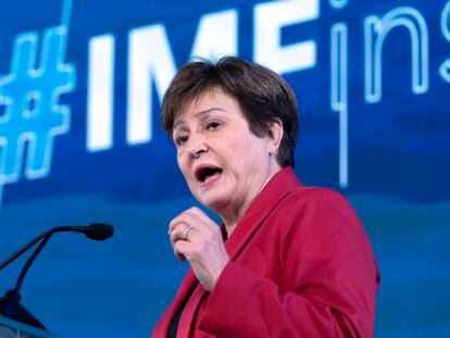 Kristalina Georgieva, directora gerente del FMI, ayer durante una conferencia en Washington.