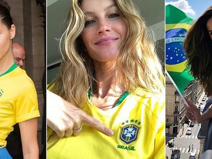 Adriana Lima, Gisele Bündchen e Izabel Goulart apoyando a Brasil.