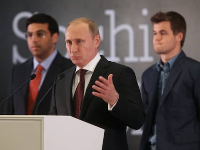 Vladímir Putin, durante la clausura del Mundial de ajedrez Carlsen-Anand en Sochi (Rusia), el 25 de noviembre de 2014.