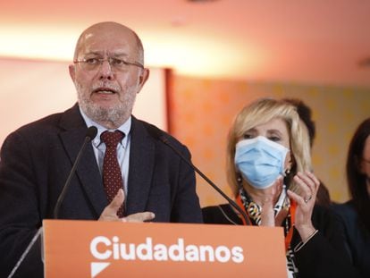 El candidato de Ciudadanos a la Presidencia de la Junta de Castilla y León, Francisco Igea, valora los resultados en Valladolid el domingo.