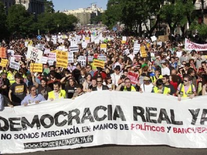 La manifestación convocada la tarde del 15 de mayo de 2011 en Madrid.