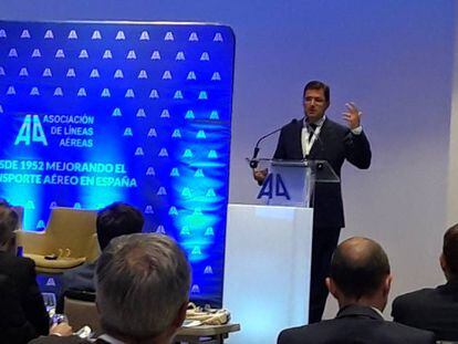 Javier G&aacute;ndara, presidente de ALA, en la asamblea de aerol&iacute;neas celebrada esta ma&ntilde;ana en Madrid.