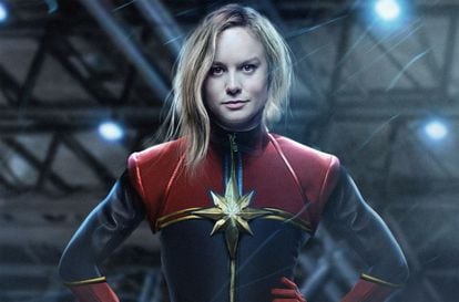 Imagen promocional de Brie Larson como Capitana Marvel.