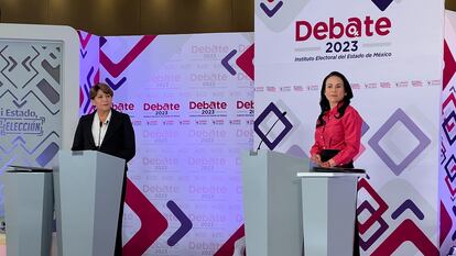 Delfina Gómez  y Alejandra del Moral, durante el debate de este jueves.